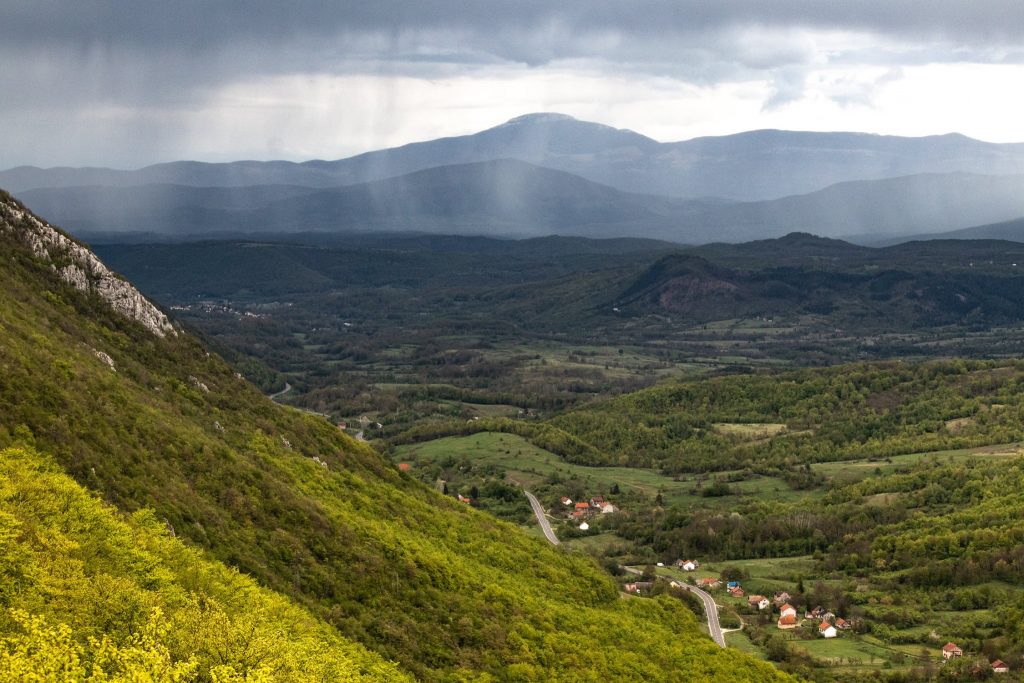 View at Srb, Kupirovo and Međeđak in Lika, while Bosnia is struck with rain shower